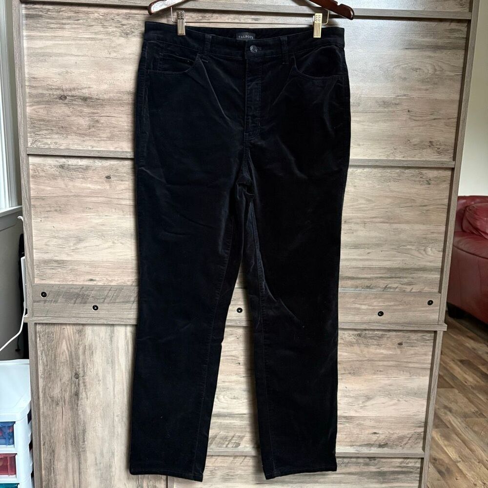 Talbots 12 Black Velveteen Straight Leg Pants Preppy Evening Luxury Professional